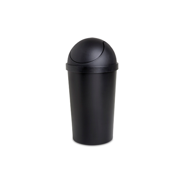 Black Trash Can With Round Swing Cover 42 qt